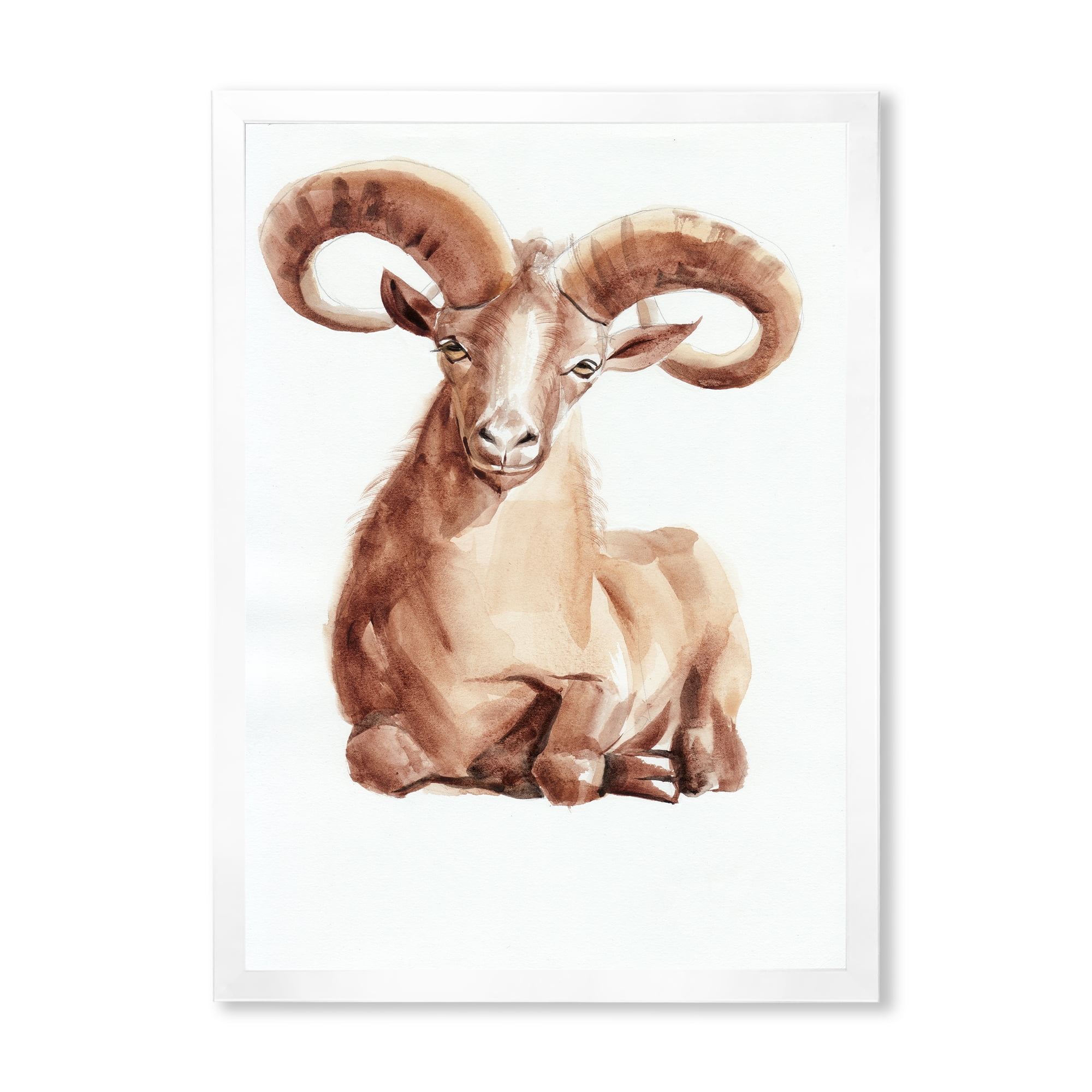 Designart 'Abstract Portrait of Wild Ram With Mighty Horns II' Farmhouse Framed Art Print