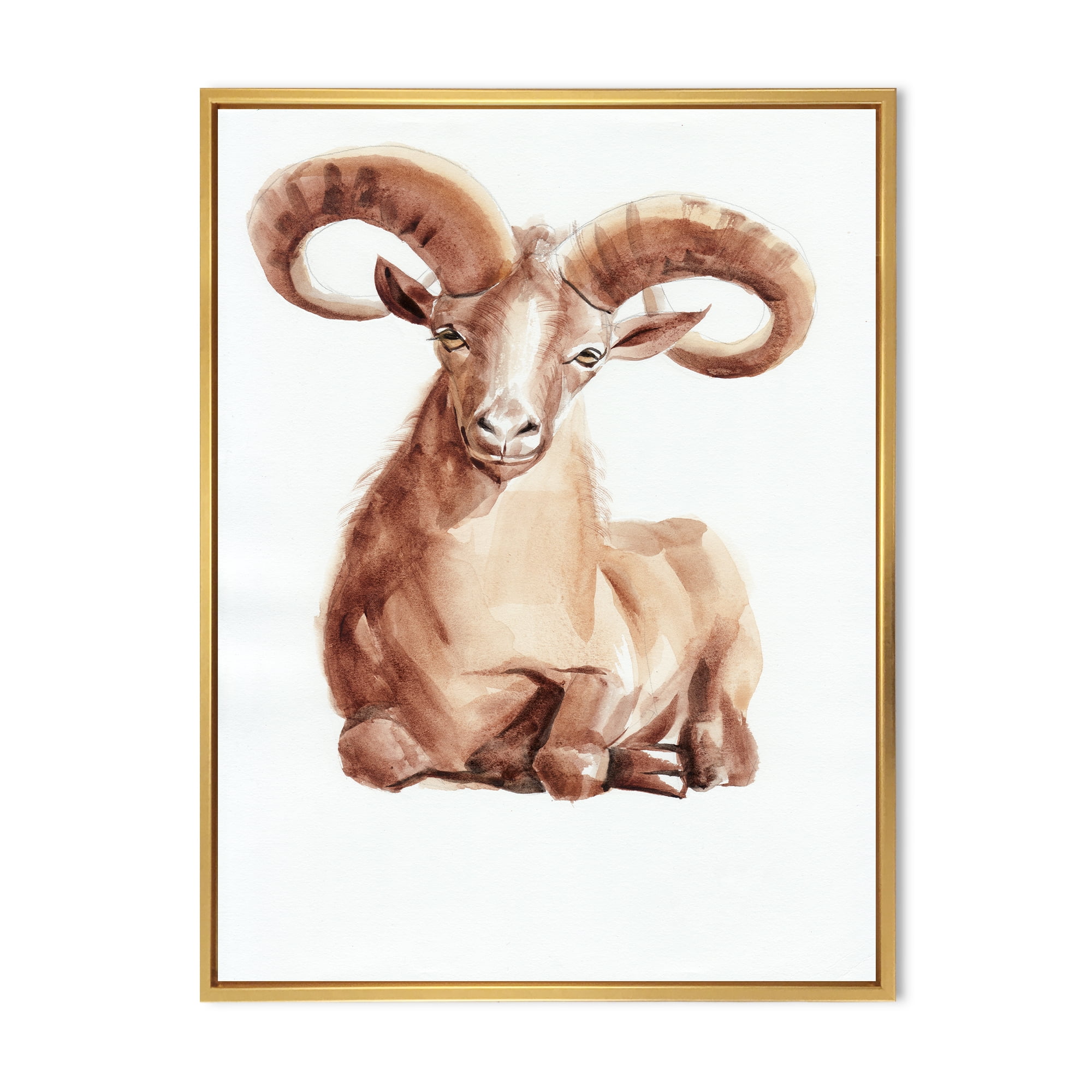 Designart 'Abstract Portrait of Wild Ram With Mighty Horns II' Farmhouse Framed Canvas Wall Art Print