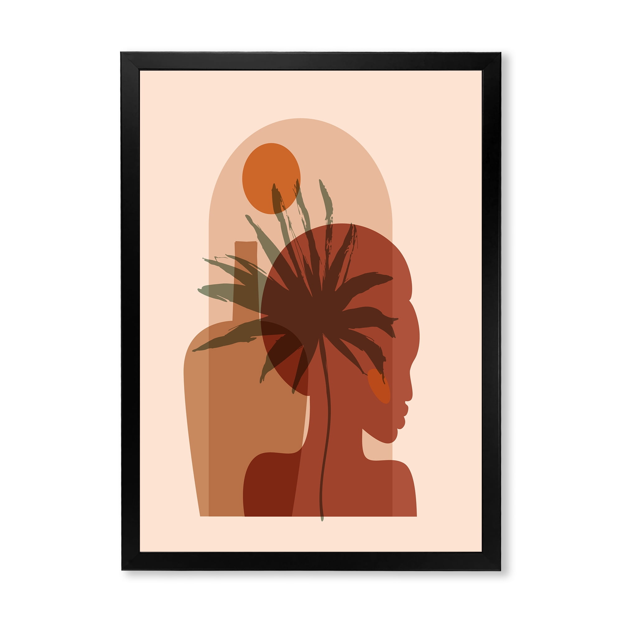 Designart 'Abstract Pretty Girl Portrait and Tropical Palm Leaf' Modern Framed Art Print