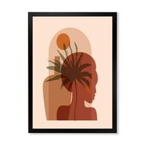 Designart 'Abstract Pretty Girl Portrait and Tropical Palm Leaf' Modern Framed Art Print