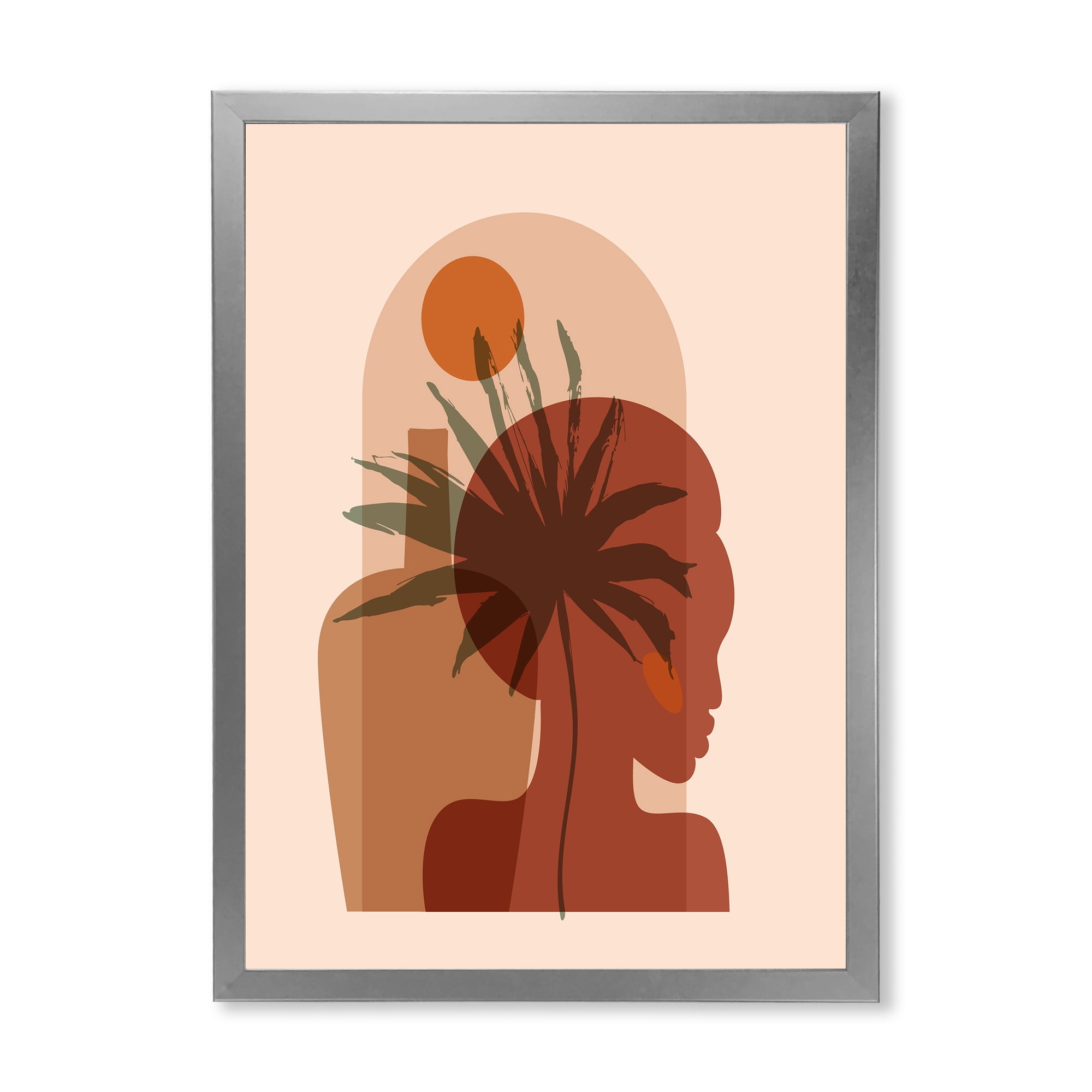 Designart 'Abstract Pretty Girl Portrait and Tropical Palm Leaf' Modern Framed Art Print