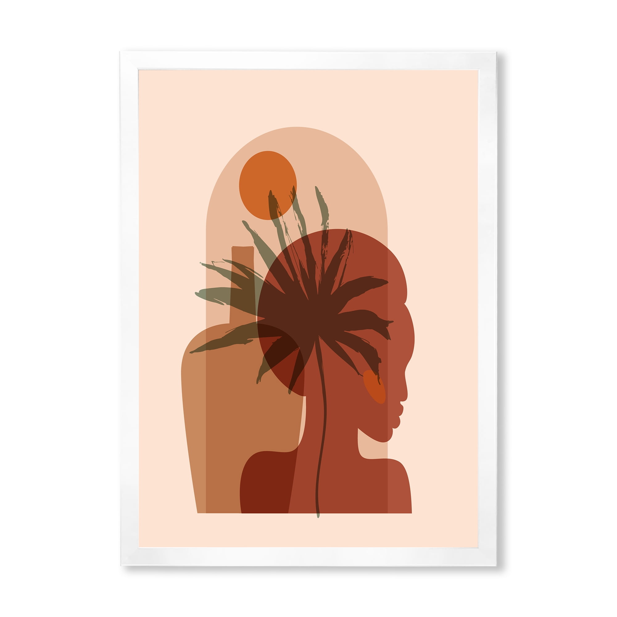 Designart 'Abstract Pretty Girl Portrait and Tropical Palm Leaf' Modern Framed Art Print