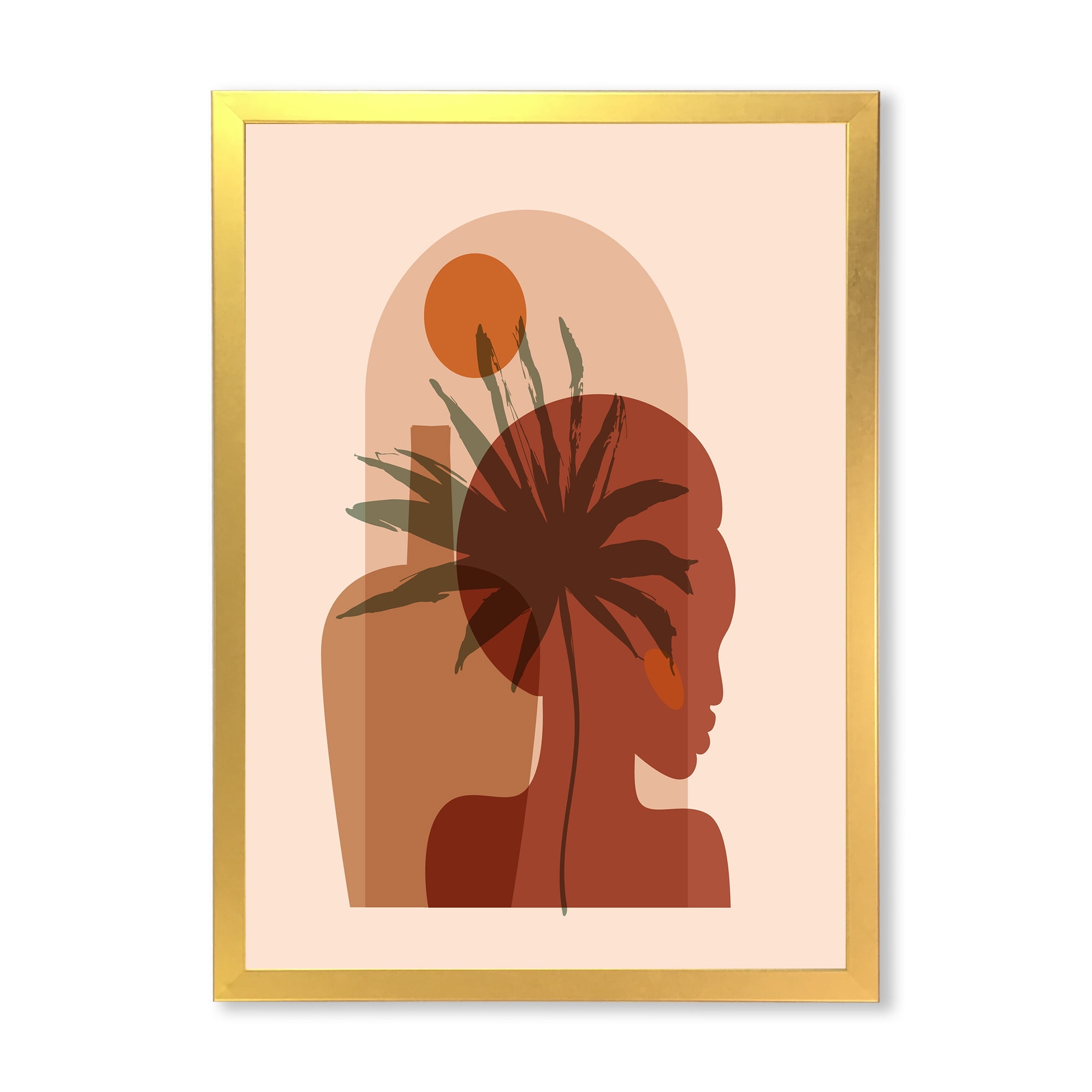 Designart 'Abstract Pretty Girl Portrait and Tropical Palm Leaf' Modern Framed Art Print