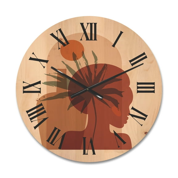 Designart 'Abstract Pretty Girl Portrait and Tropical Palm Leaf' Modern Wood Wall Clock