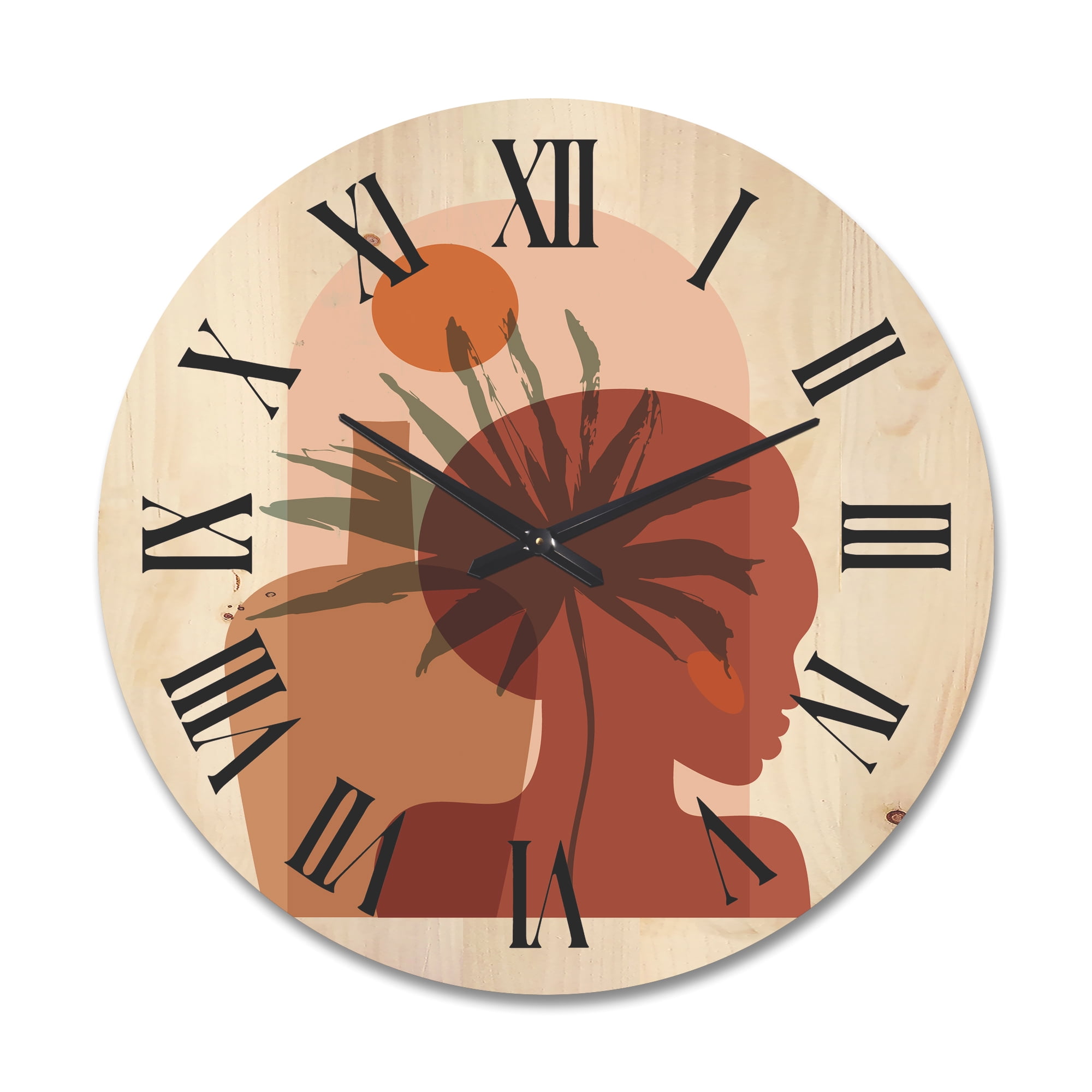 Designart 'Abstract Pretty Girl Portrait and Tropical Palm Leaf' Modern Wood Wall Clock