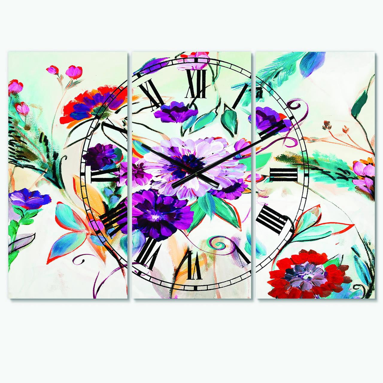 Designart 'Abstract Purple And Red Farmhouse Flowers' Traditional wall clock