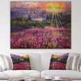 thumbnail image 1 of Designart 'Abstract Purple Cosmos Flowers With Bright Sun Over Mountainscape' Farmhouse Print on Natural Pine Wood, 1 of 3