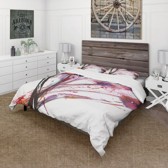 Designart 'Abstract Purple Flowers' Cottage Duvet Cover Set