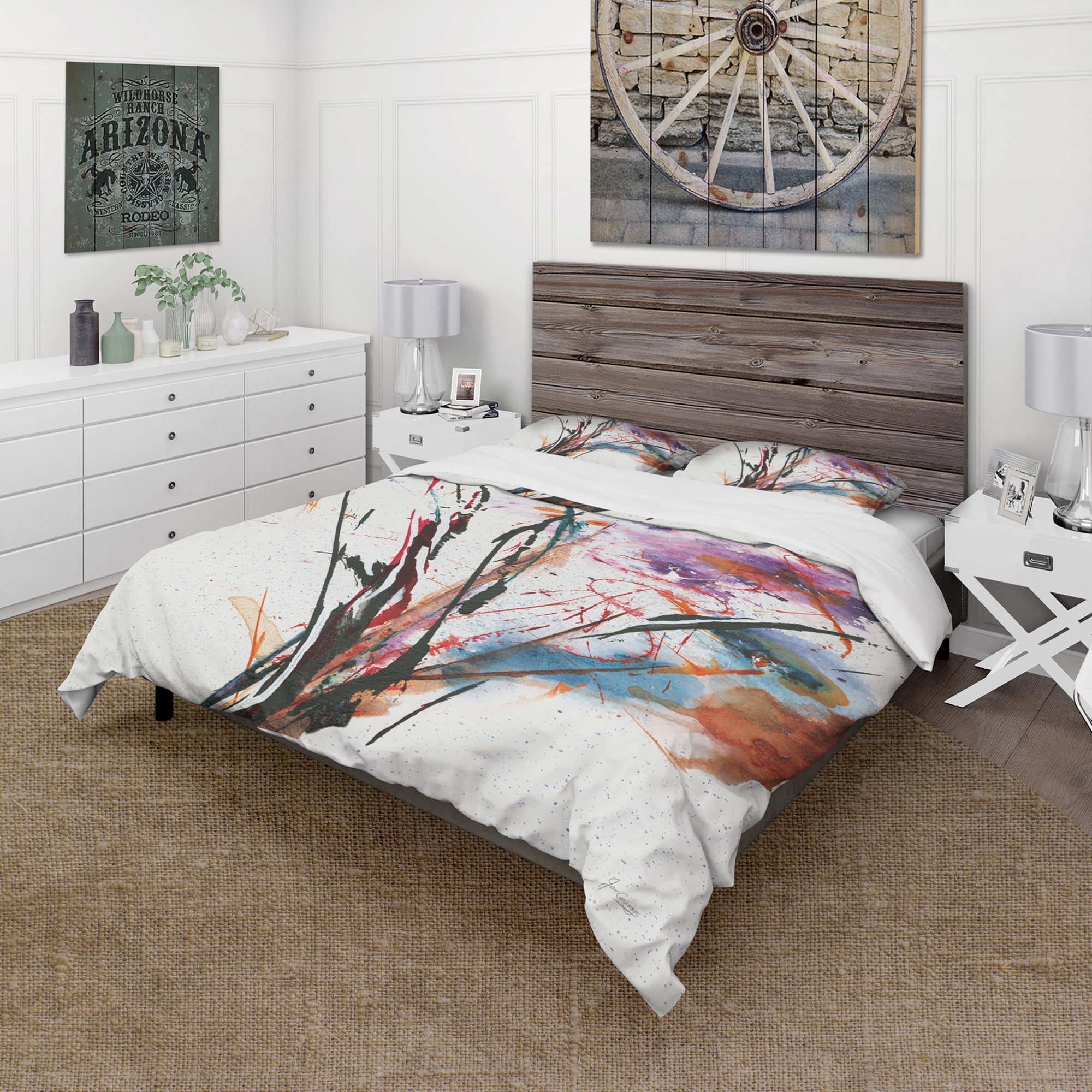 Designart 'Abstract Purple and Blue Flowers' Cottage Duvet Cover Set