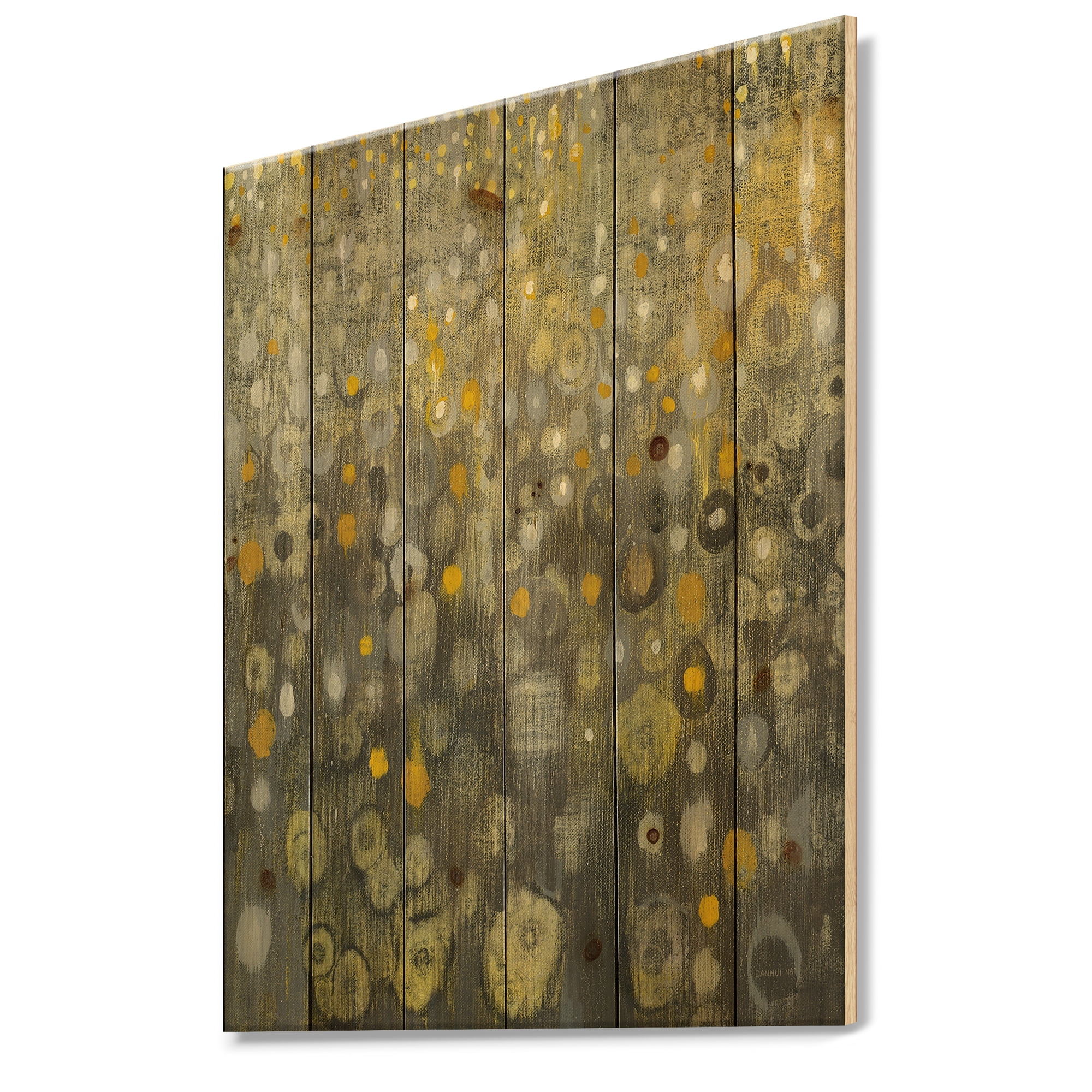 Designart 'Abstract Rain V' Modern Glam Print on Natural Pine Wood