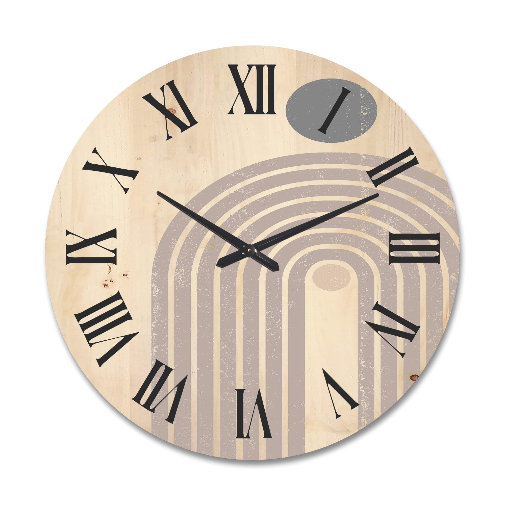 Designart 'Abstract Rainbow Moon and Sun In Earth Tones I' Modern Wood Wall Clock