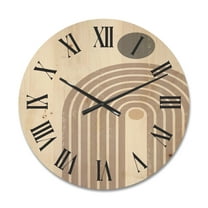 Designart 'Abstract Rainbow Moon and Sun In Earth Tones I' Modern Wood Wall Clock