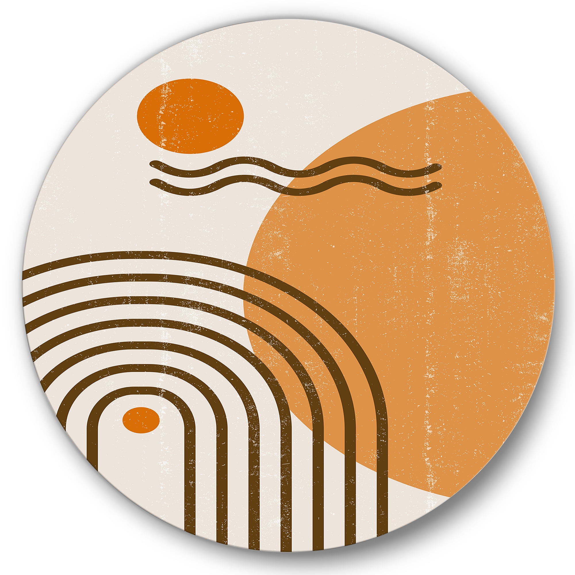 Designart 'Abstract Rainbow Moon and Sun In Earth Tones II' Modern Circle Metal Wall Art 23x23 - Disc of 23