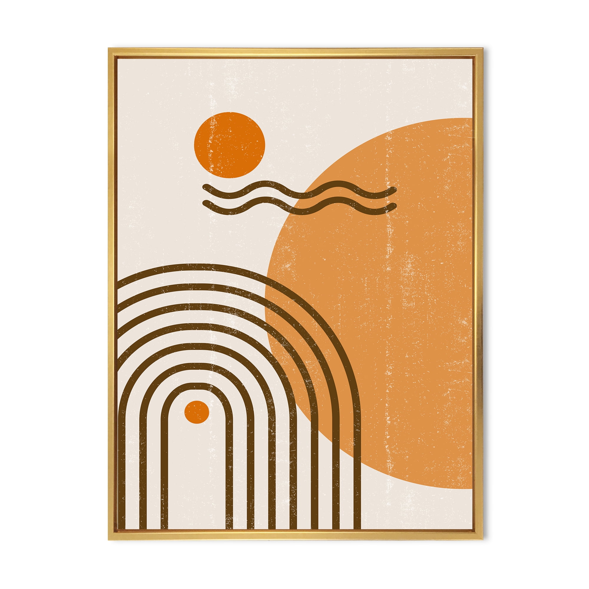 Designart 'Abstract Rainbow Moon and Sun In Earth Tones II' Modern Framed Canvas Wall Art Print