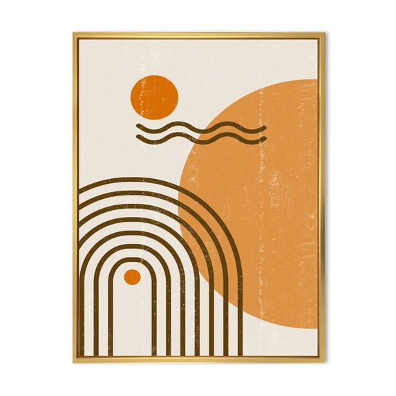 Designart 'Abstract Rainbow Moon and Sun In Earth Tones II' Modern Framed Canvas Wall Art Print
