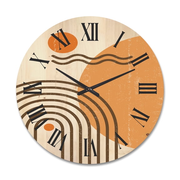 Designart 'Abstract Rainbow Moon and Sun In Earth Tones II' Modern Wood Wall Clock
