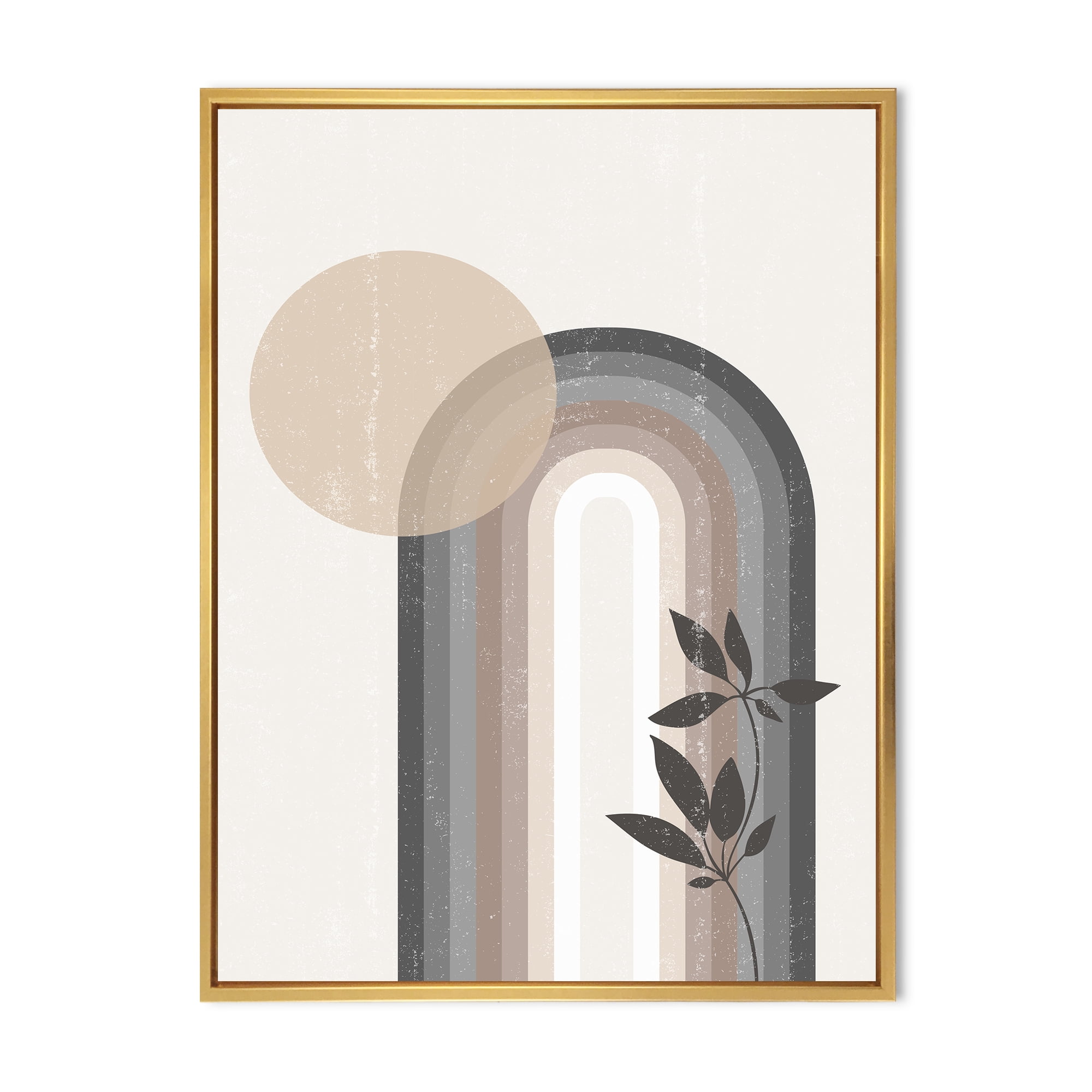 Designart 'Abstract Rainbow Moon and Sun In Earth Tones III' Modern Framed Canvas Wall Art Print