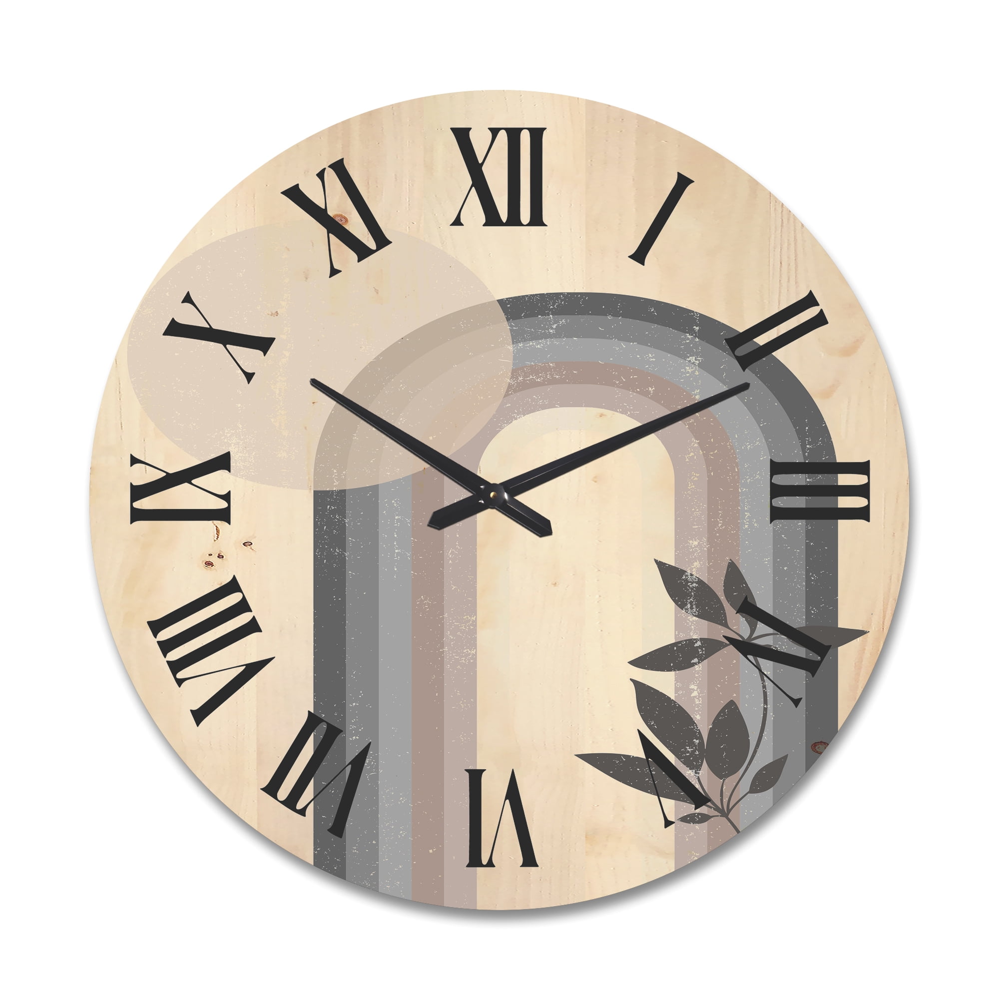 Designart 'Abstract Rainbow Moon and Sun In Earth Tones III' Modern Wood Wall Clock