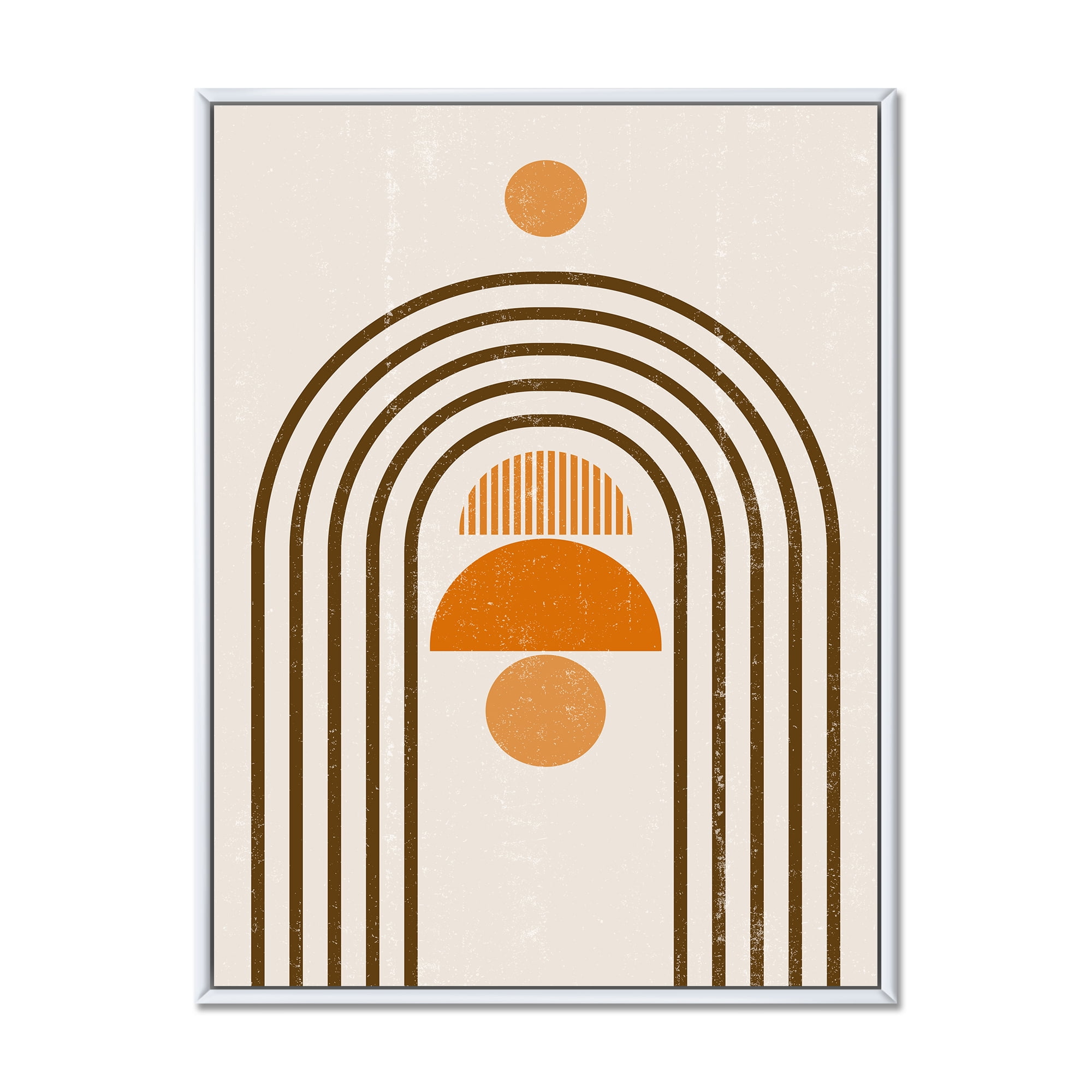 Designart 'Abstract Rainbow Moon and Sun In Earth Tones IV' Modern Framed Canvas Wall Art Print
