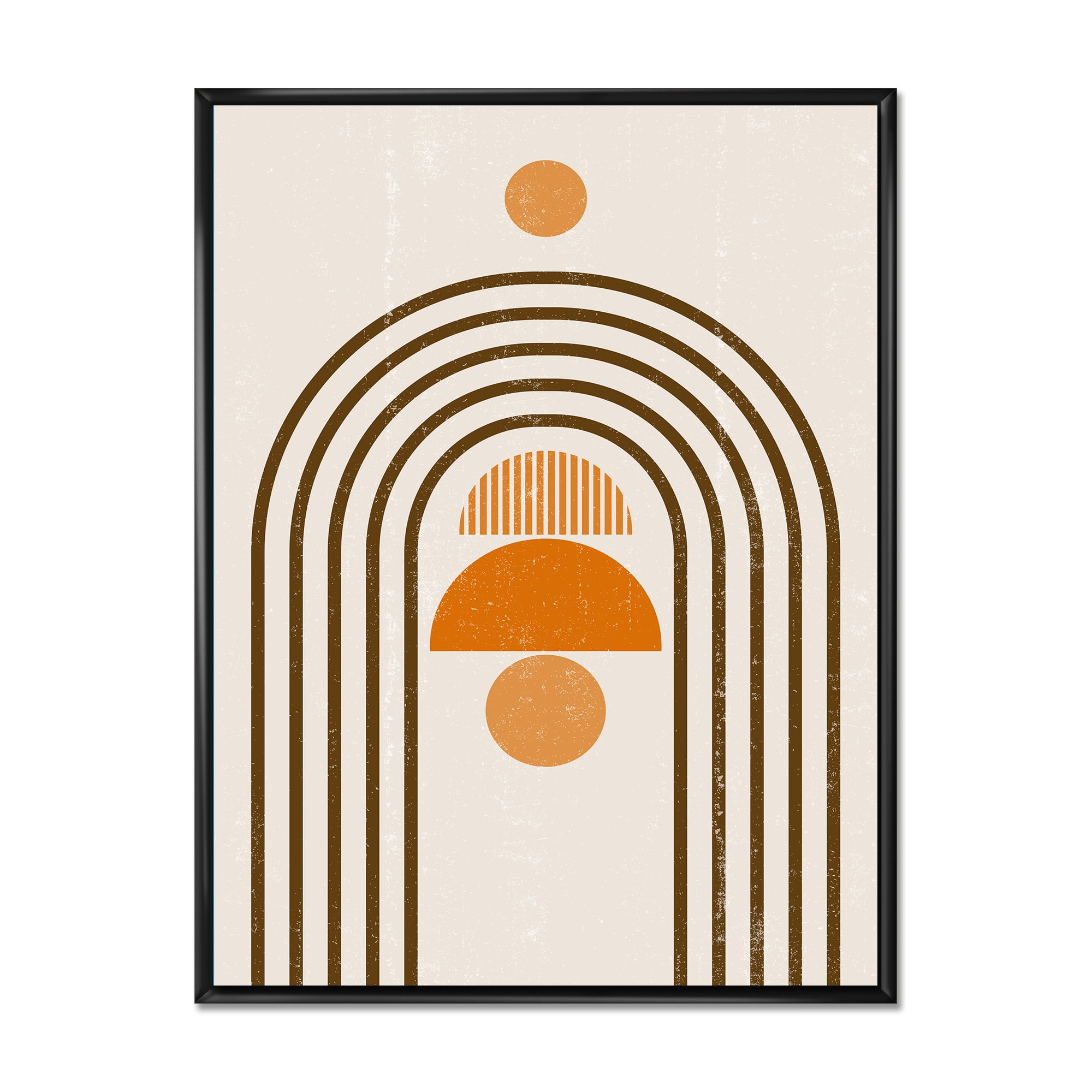 Designart 'Abstract Rainbow Moon and Sun In Earth Tones IV' Modern Framed Canvas Wall Art Print
