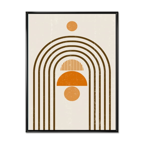 Designart 'Abstract Rainbow Moon and Sun In Earth Tones IV' Modern Framed Canvas Wall Art Print