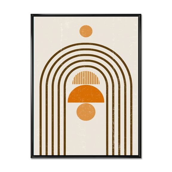 Designart 'Abstract Rainbow Moon and Sun In Earth Tones IV' Modern Framed Canvas Wall Art Print