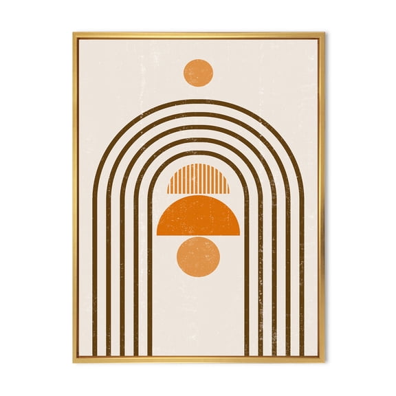 Designart 'Abstract Rainbow Moon and Sun In Earth Tones IV' Modern Framed Canvas Wall Art Print