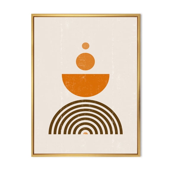 Designart 'Abstract Rainbow Moon and Sun In Earth Tones V' Modern Framed Canvas Wall Art Print