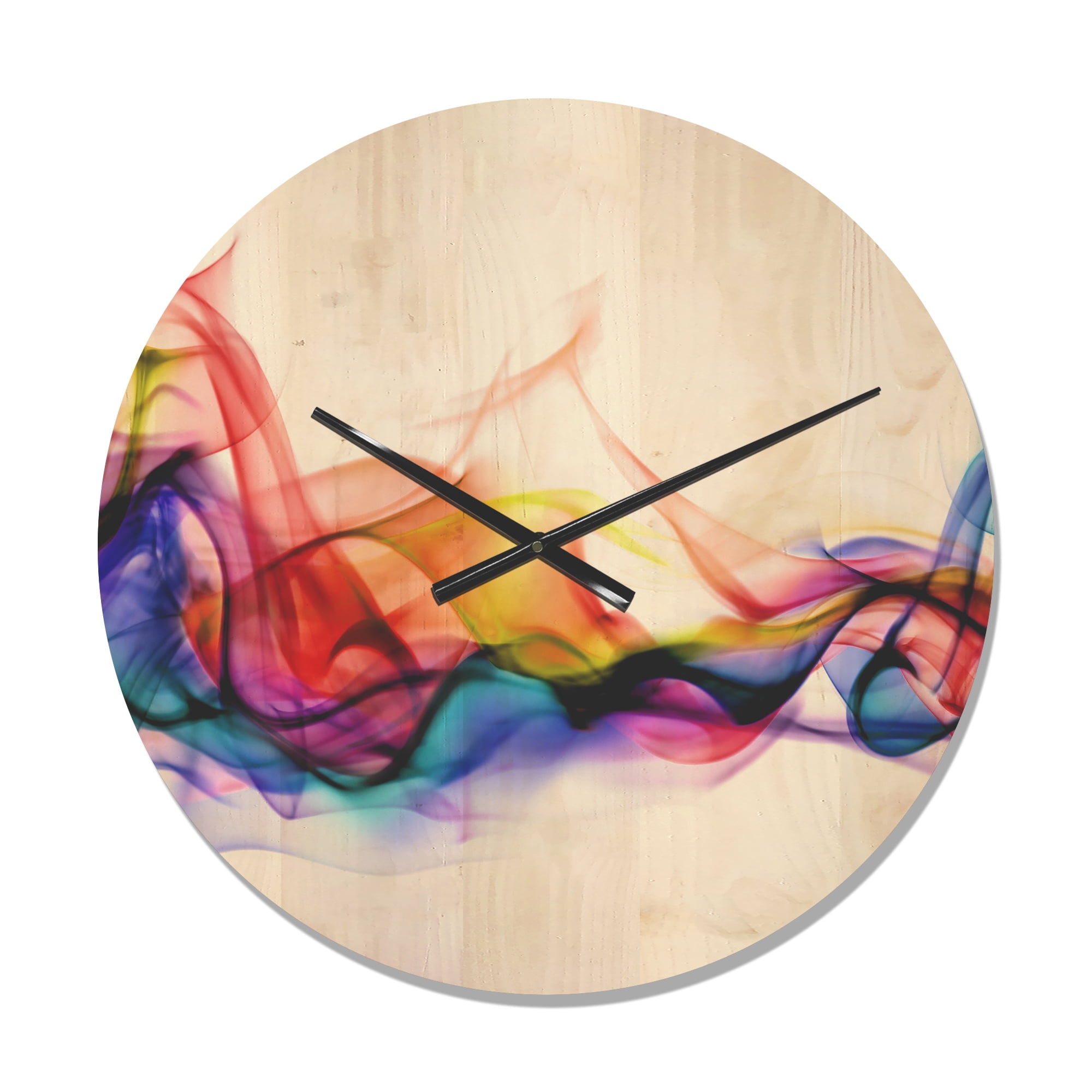 Designart 'Abstract Red Blue and Gold Smoke ' Modern Wood Wall Clock