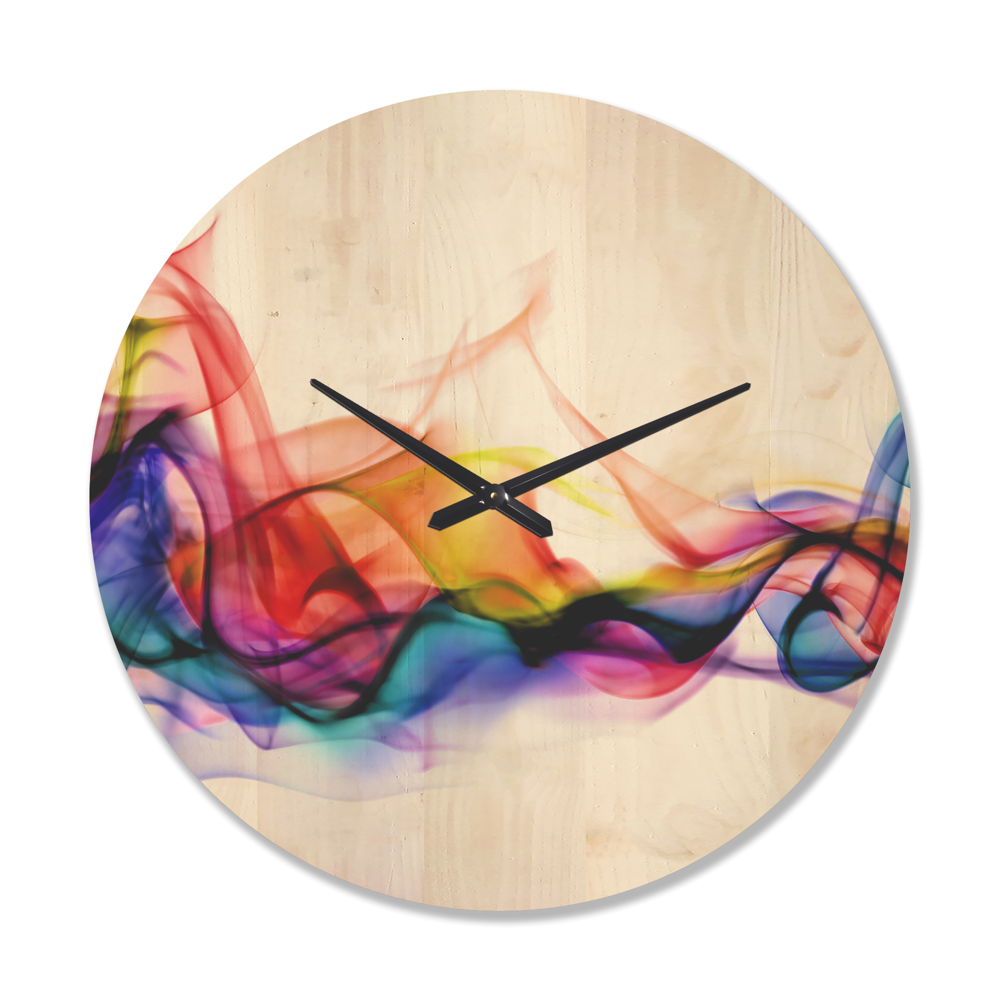 Designart 'Abstract Red Blue and Gold Smoke ' Modern Wood Wall Clock