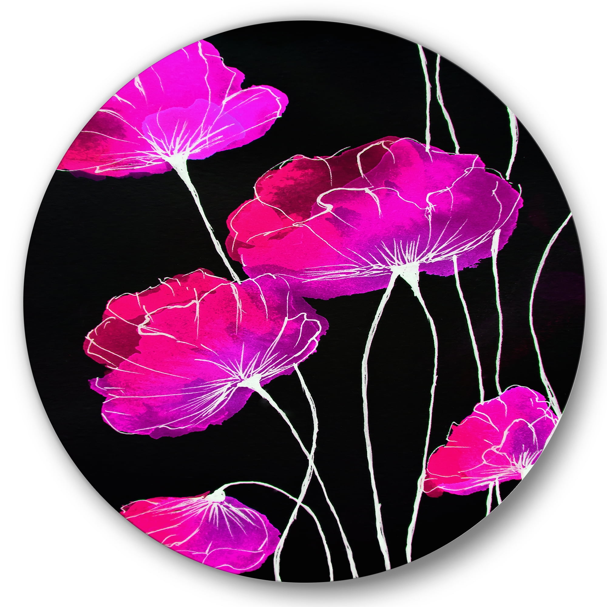 Designart 'Abstract Red Flower Detail On Black Background I' Traditional Circle Metal Wall Art 29x29 - Disc of 29