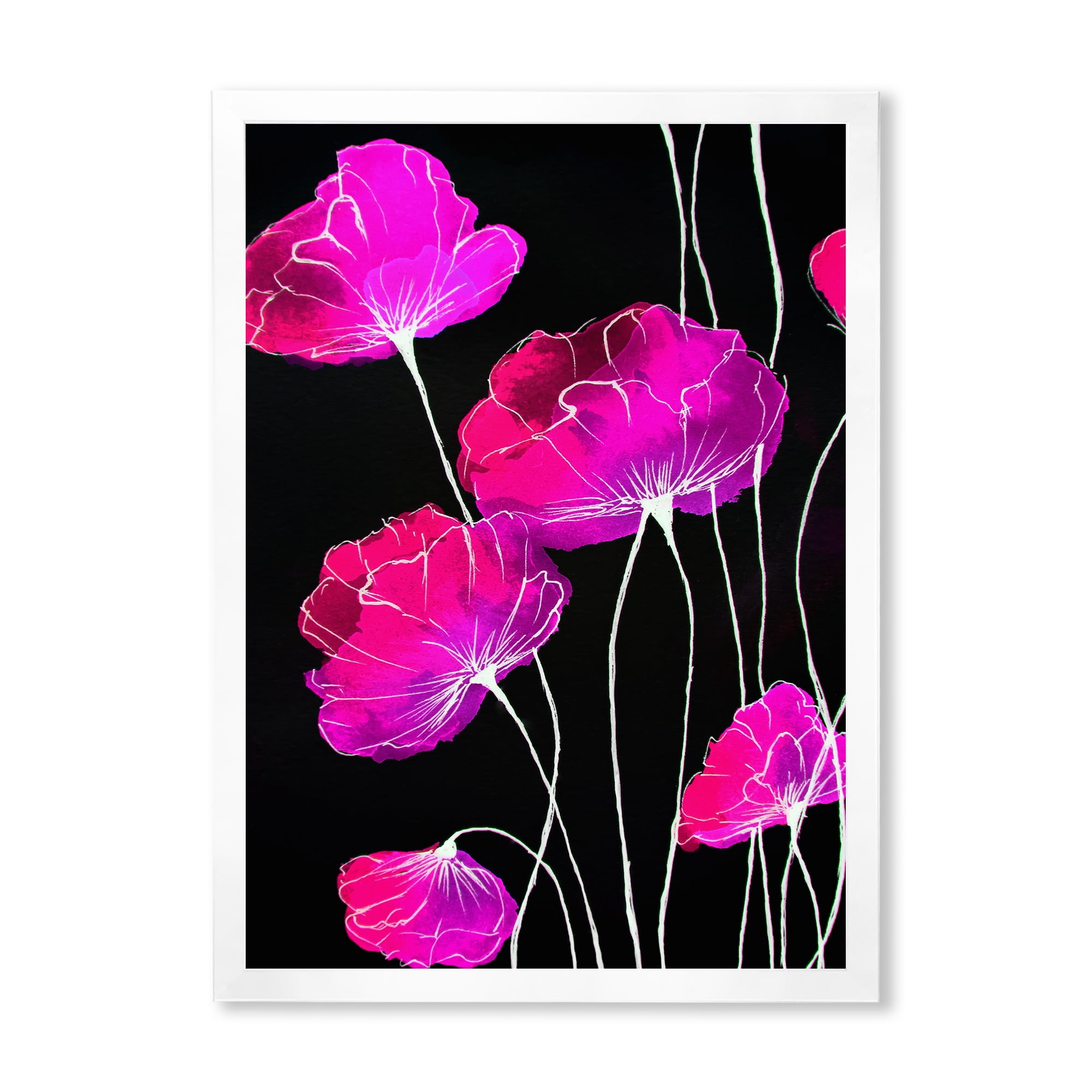 Designart 'Abstract Red Flower Detail On Black Background I' Traditional Framed Art Print