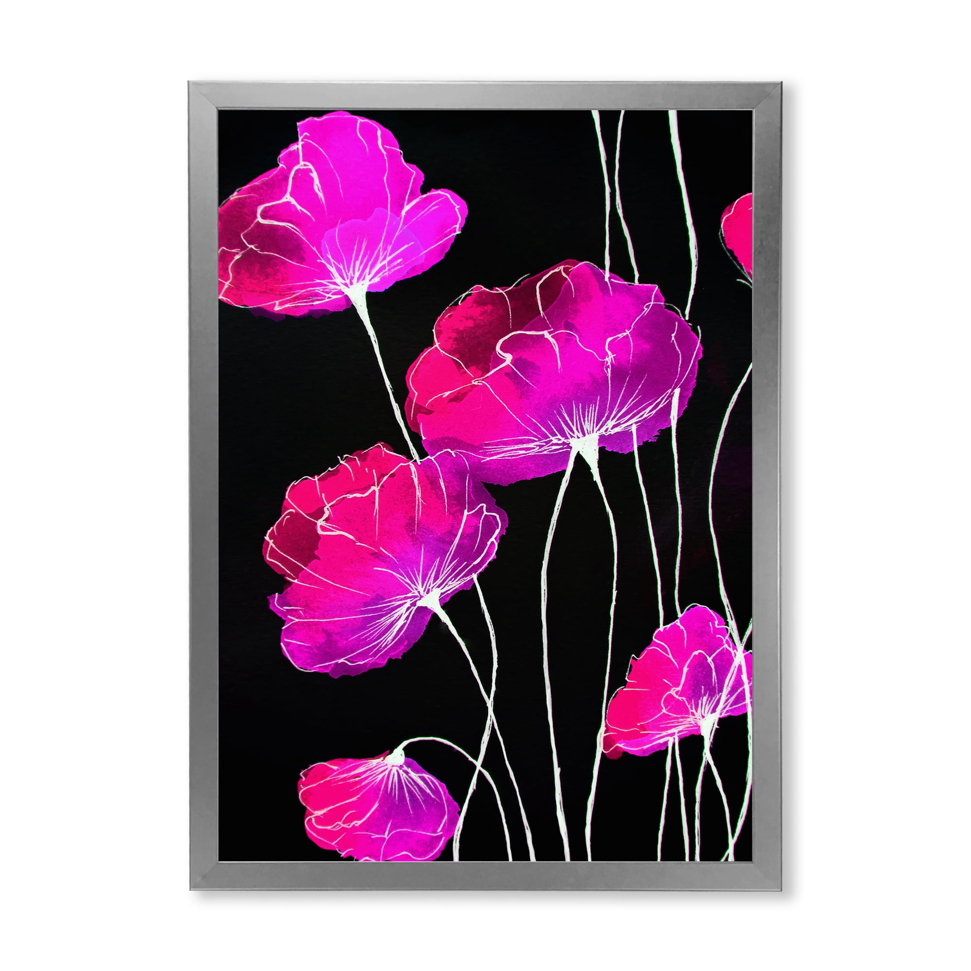Designart 'Abstract Red Flower Detail On Black Background I' Traditional Framed Art Print