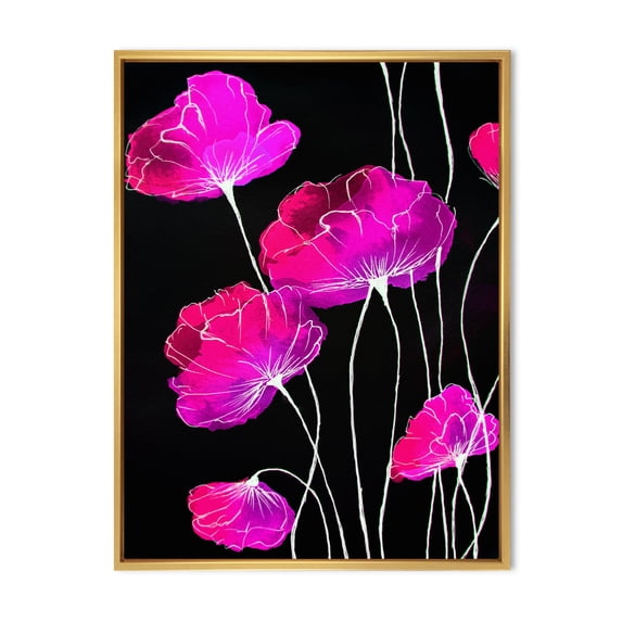Designart 'Abstract Red Flower Detail On Black Background I' Traditional Framed Canvas Wall Art Print
