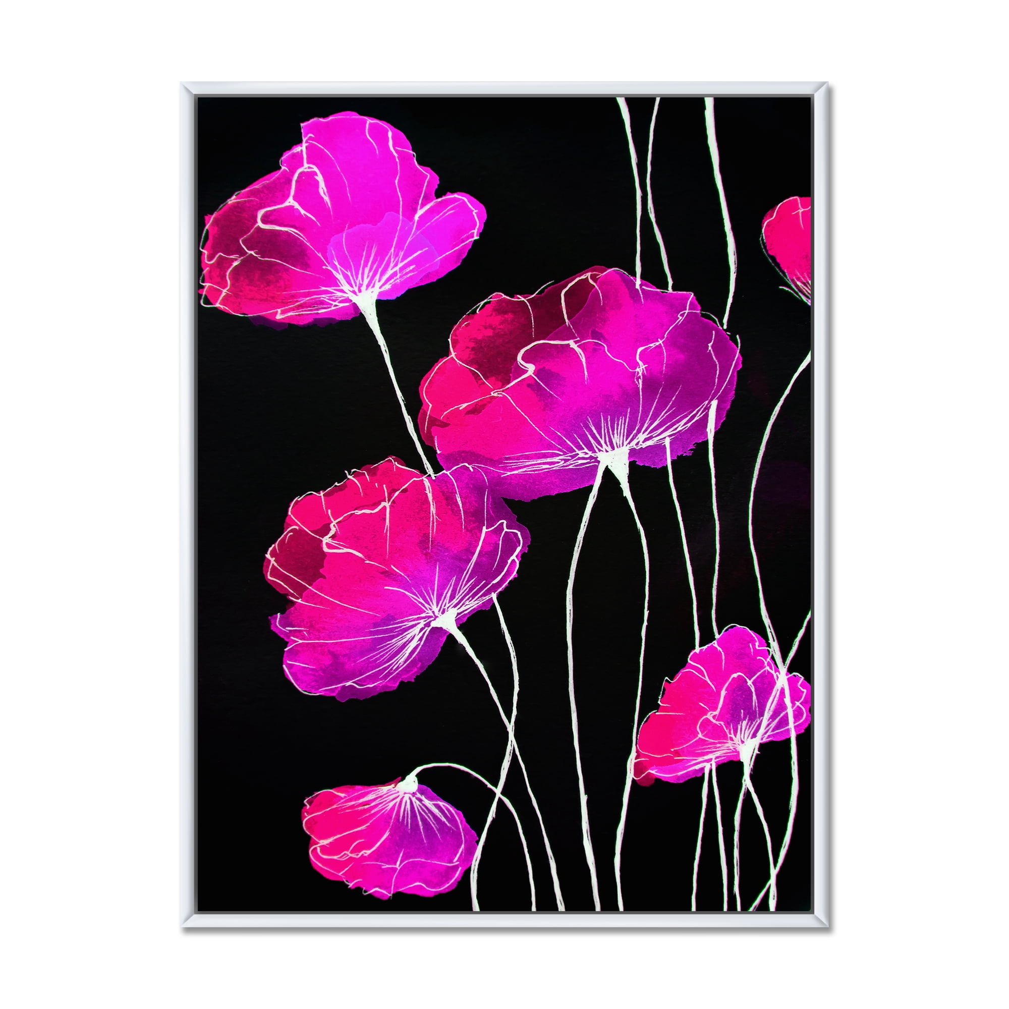 Designart 'Abstract Red Flower Detail On Black Background I' Traditional Framed Canvas Wall Art Print