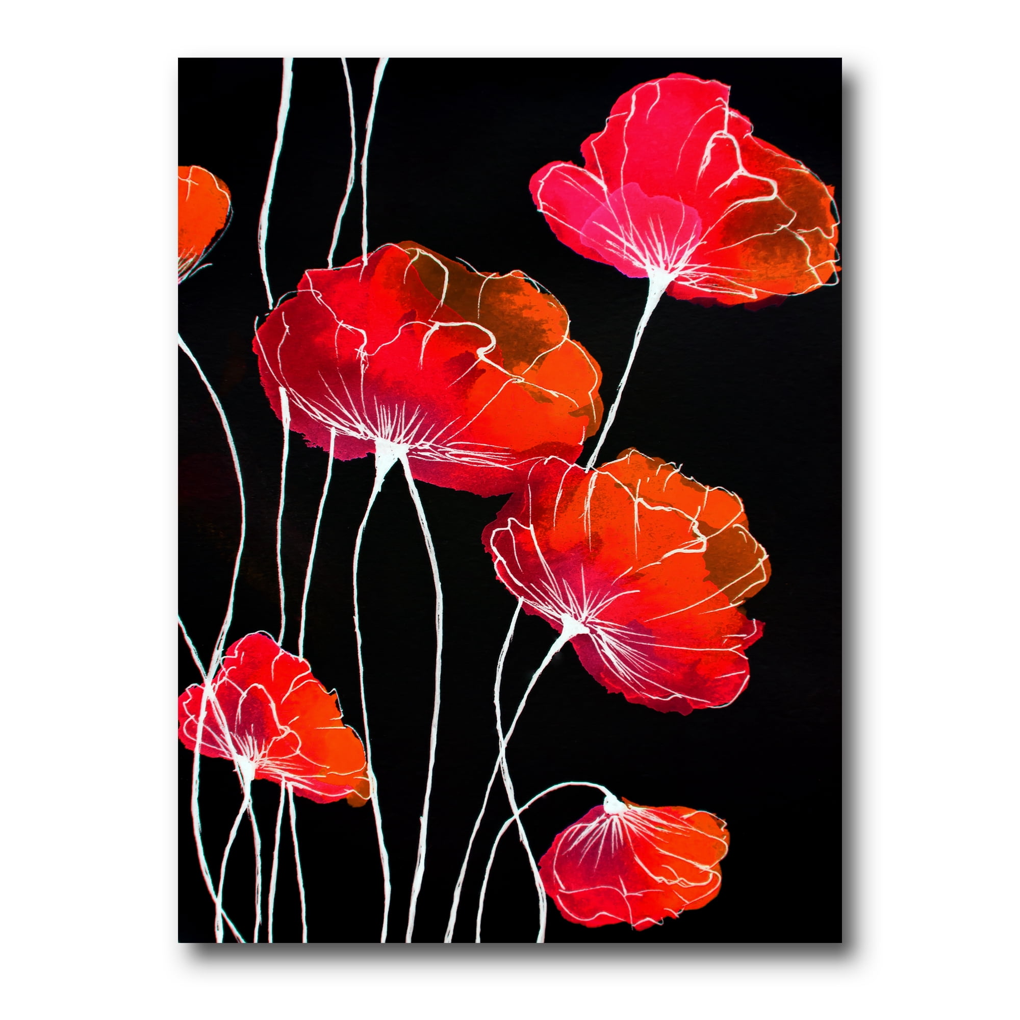 Designart ' Abstract Red Flower Detail On Black Background II ' Traditional Canvas Wall Art Print