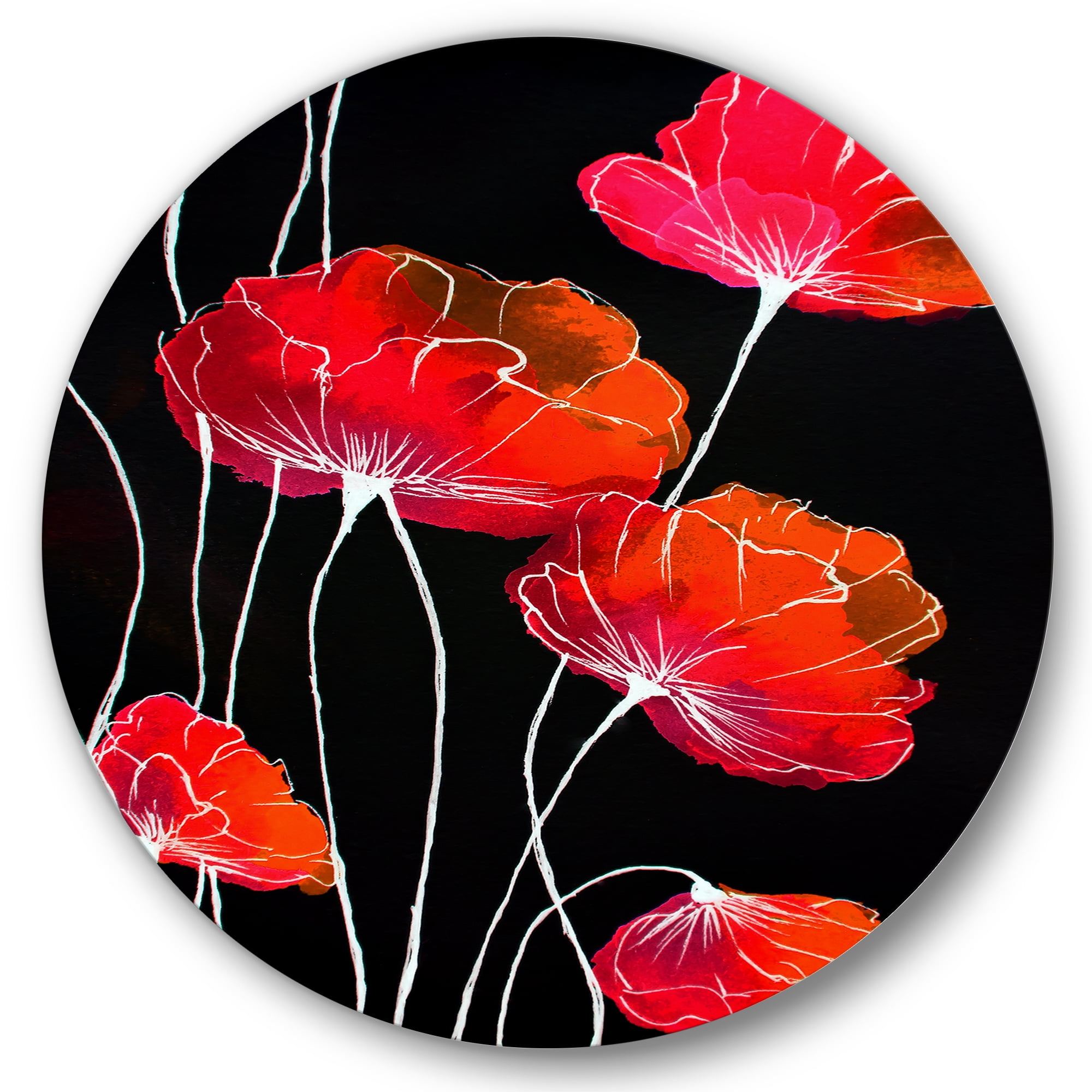 Designart 'Abstract Red Flower Detail On Black Background II' Traditional Circle Metal Wall Art 29x29 - Disc of 29