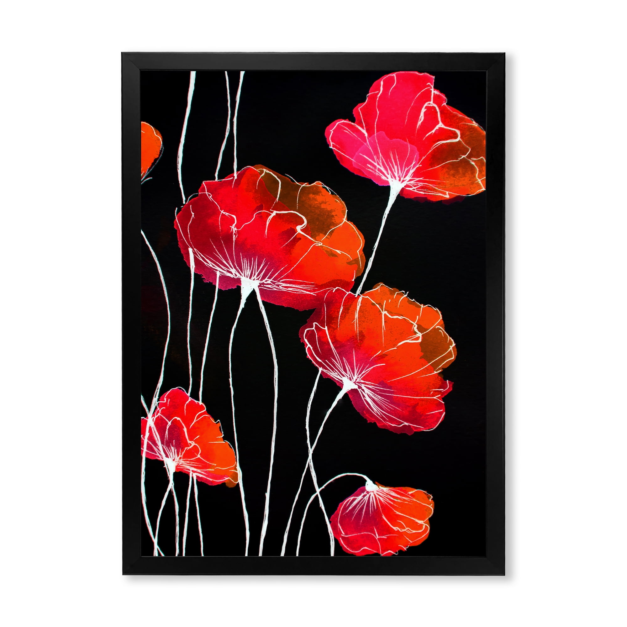 Designart 'Abstract Red Flower Detail On Black Background II' Traditional Framed Art Print