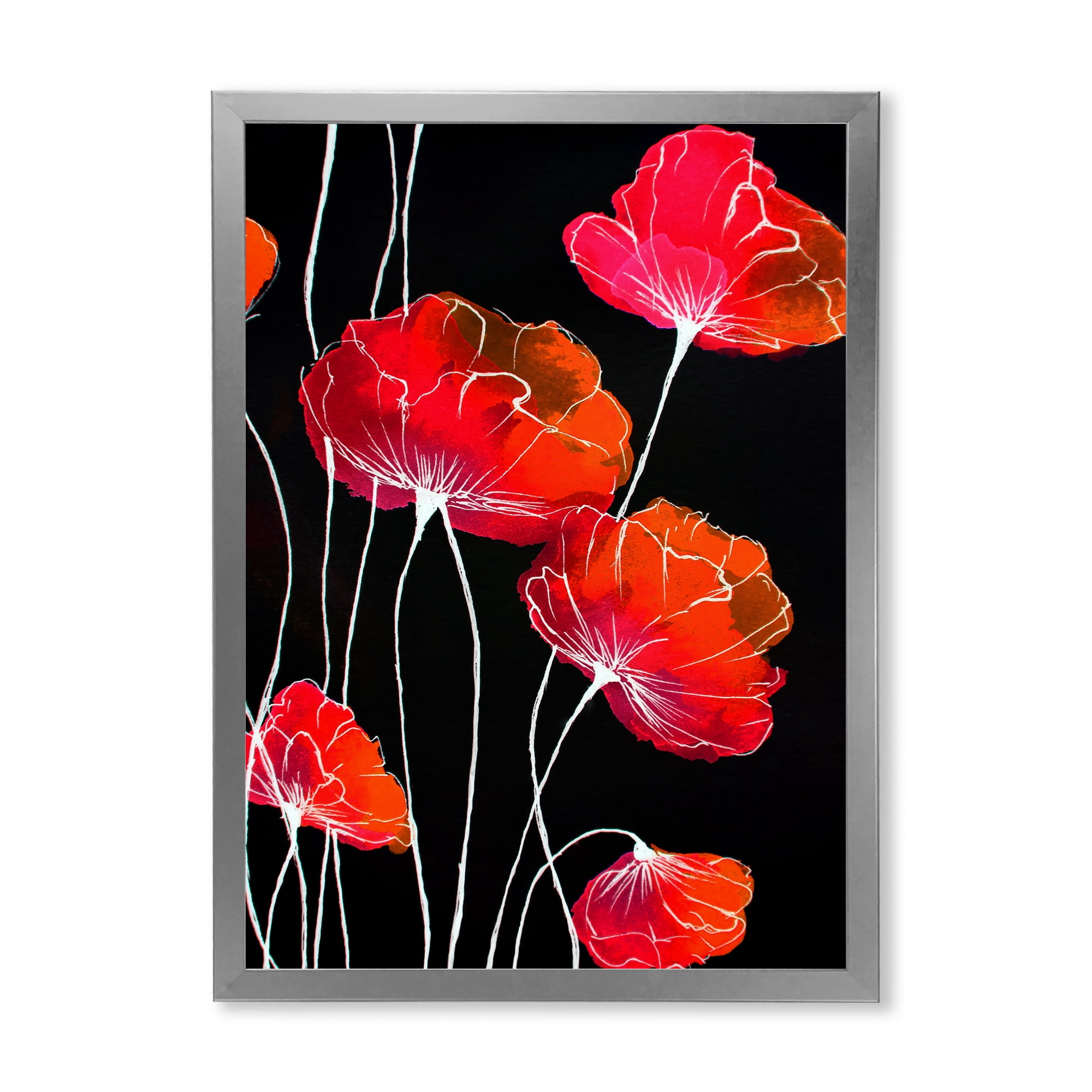 Designart 'Abstract Red Flower Detail On Black Background II' Traditional Framed Art Print