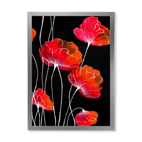 Designart 'Abstract Red Flower Detail On Black Background II' Traditional Framed Art Print