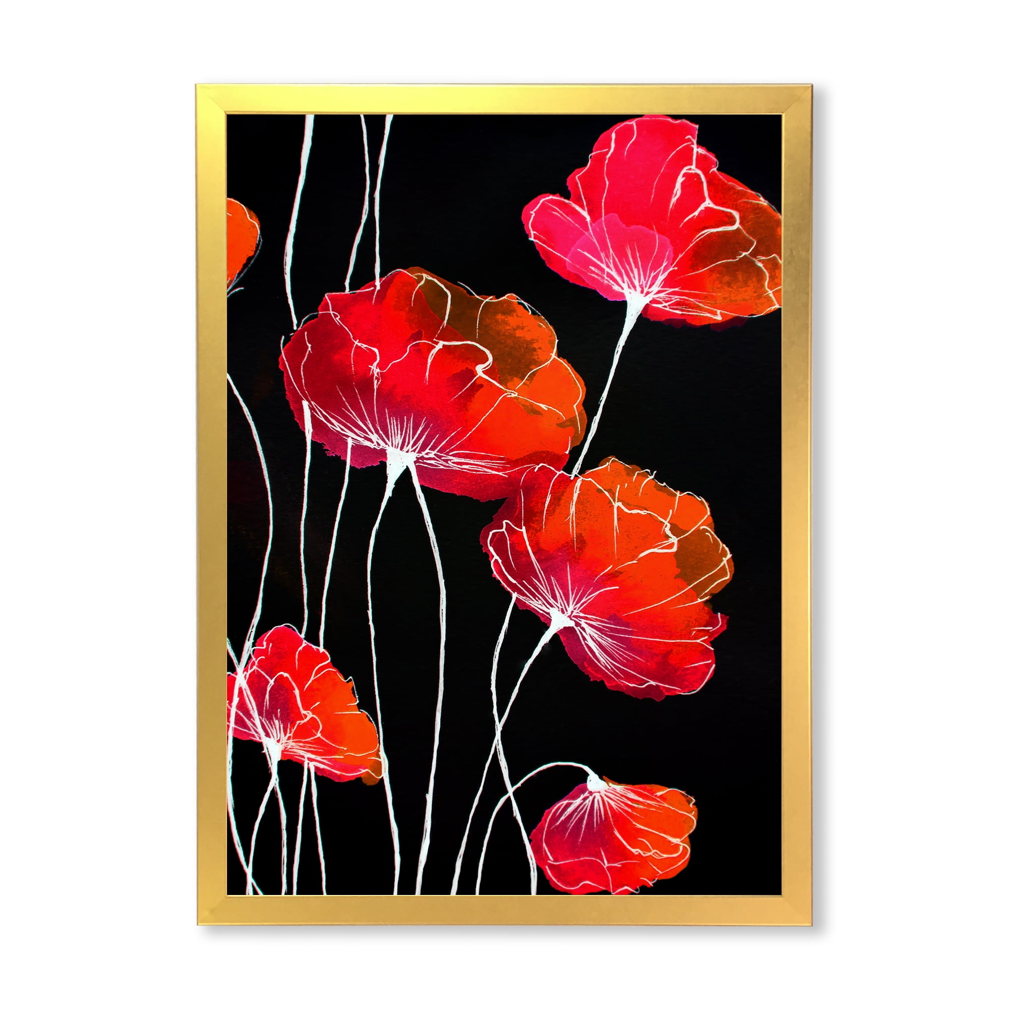 Designart 'Abstract Red Flower Detail On Black Background II' Traditional Framed Art Print