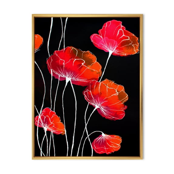 Designart 'Abstract Red Flower Detail On Black Background II' Traditional Framed Canvas Wall Art Print