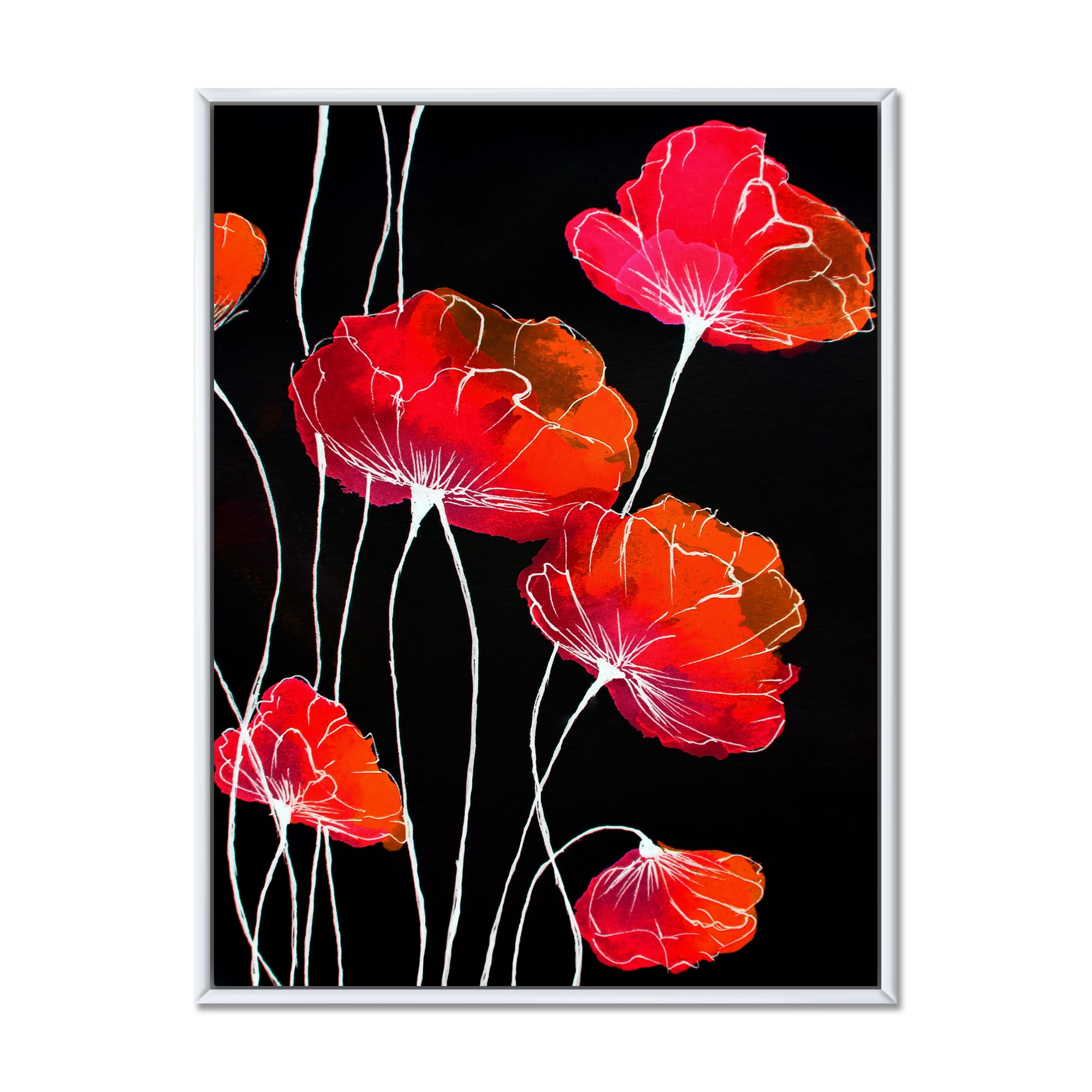 Designart 'Abstract Red Flower Detail On Black Background II' Traditional Framed Canvas Wall Art Print