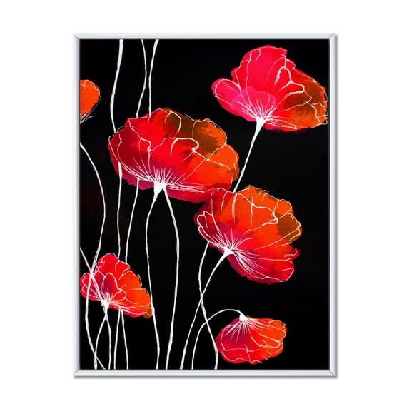 Designart 'Abstract Red Flower Detail On Black Background II' Traditional Framed Canvas Wall Art Print