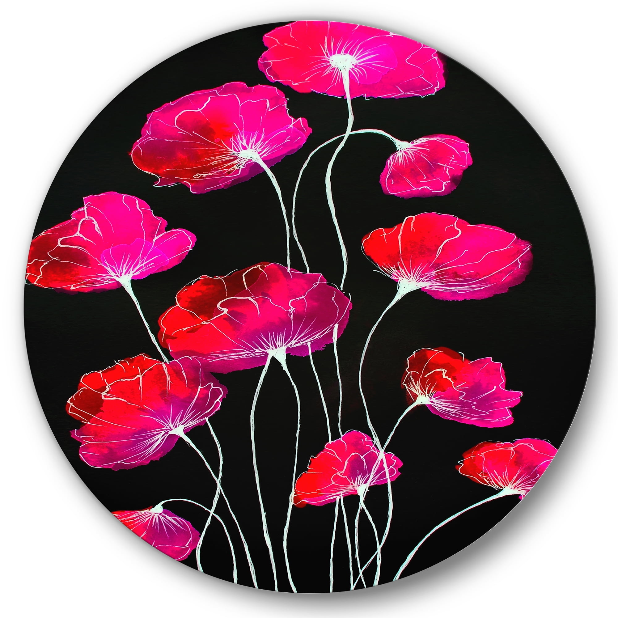 Designart 'Abstract Red Flower Detail On Black Background III' Traditional Circle Metal Wall Art 29x29 - Disc of 29