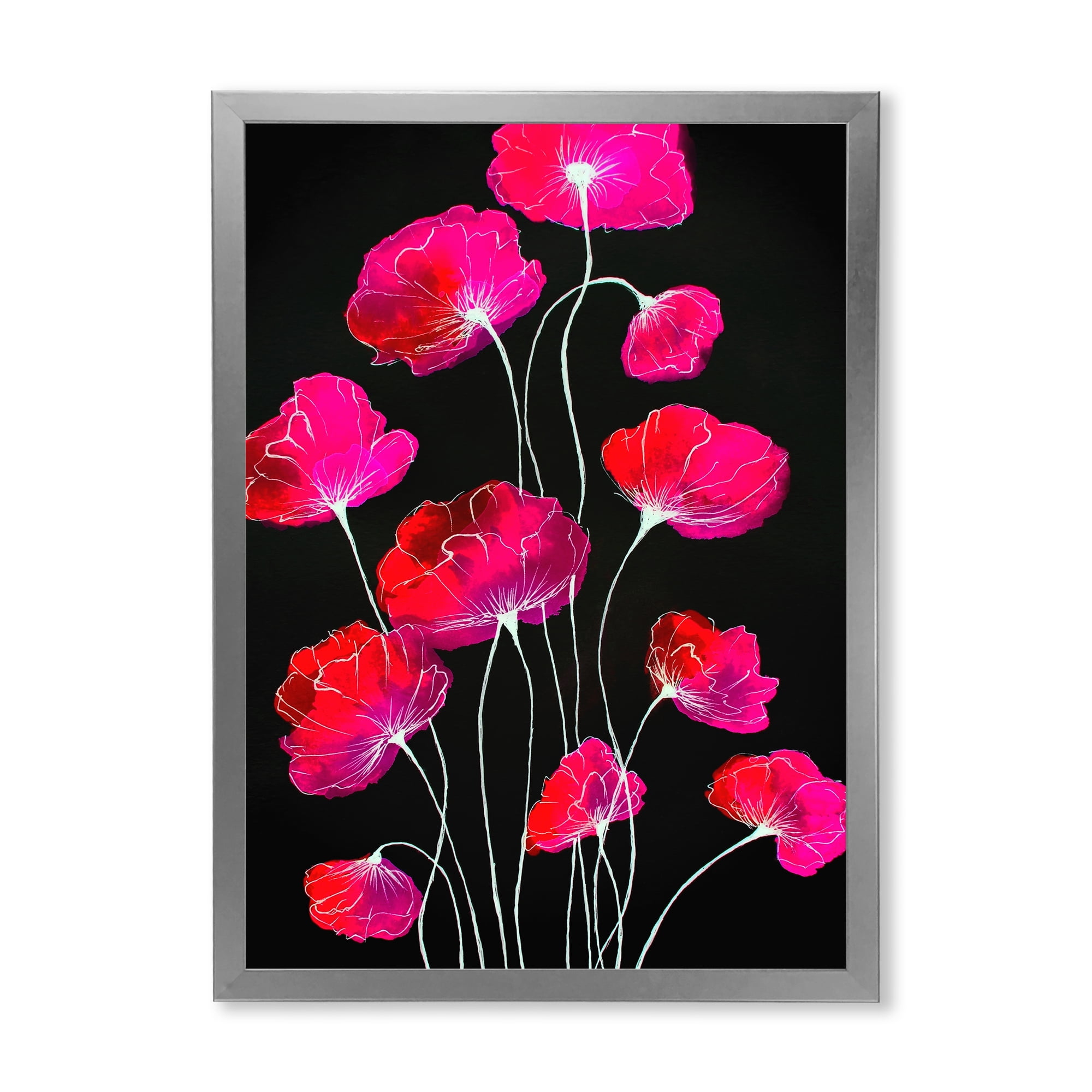 Designart 'Abstract Red Flower Detail On Black Background III' Traditional Framed Art Print