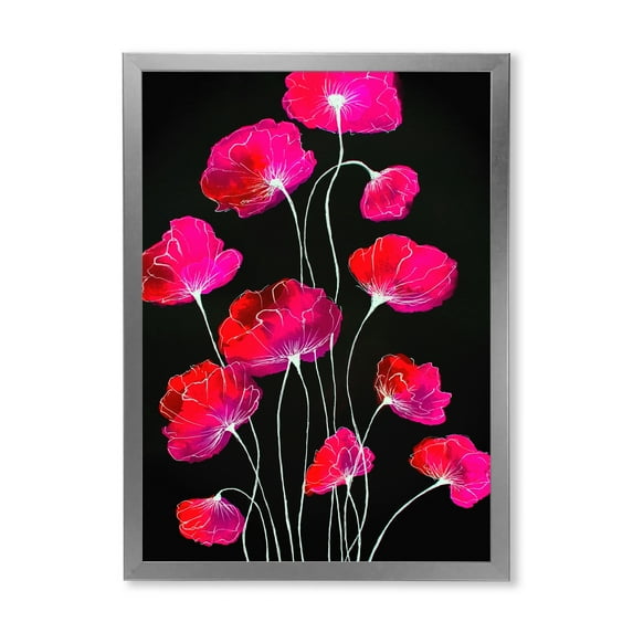 Designart 'Abstract Red Flower Detail On Black Background III' Traditional Framed Art Print