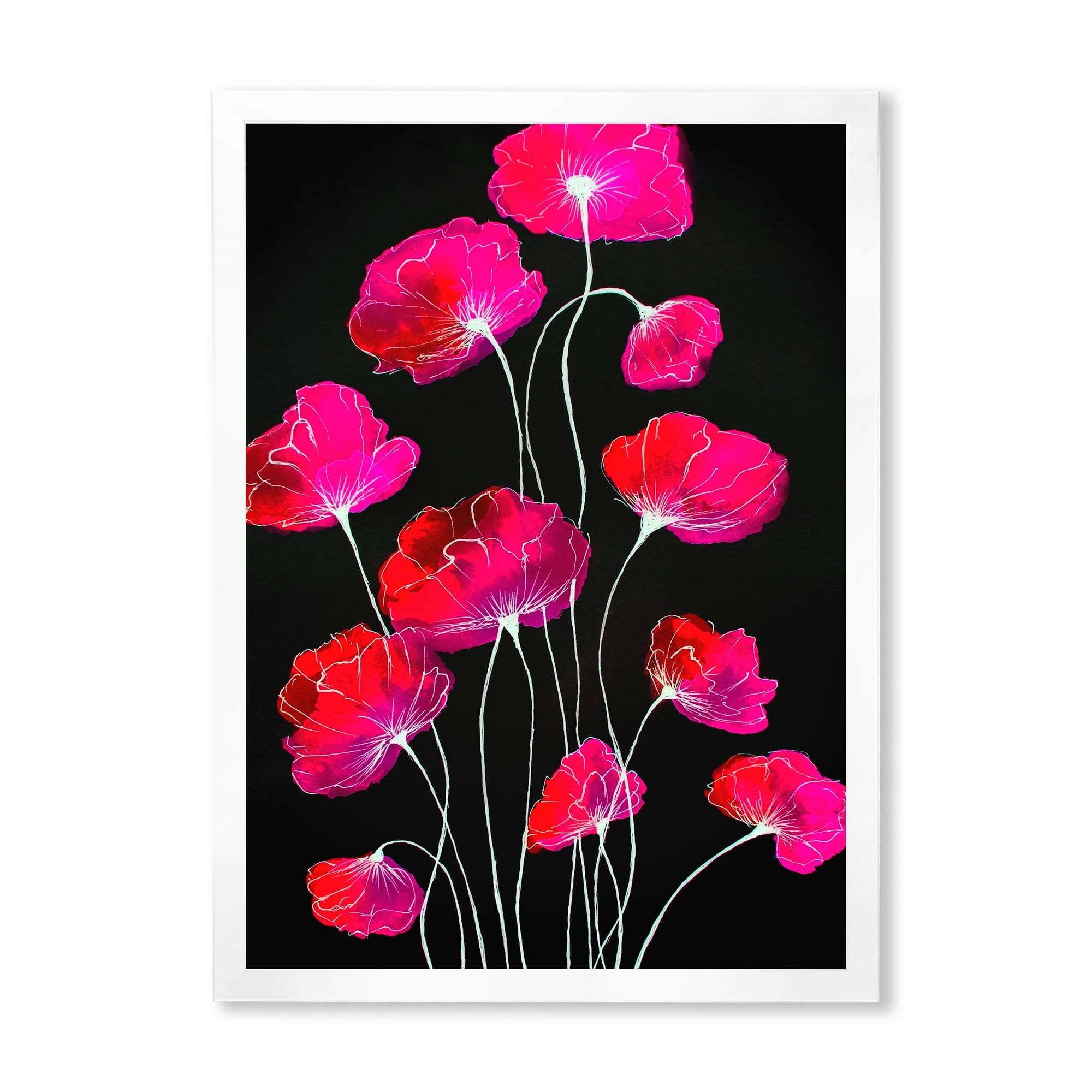 Designart 'Abstract Red Flower Detail On Black Background III' Traditional Framed Art Print