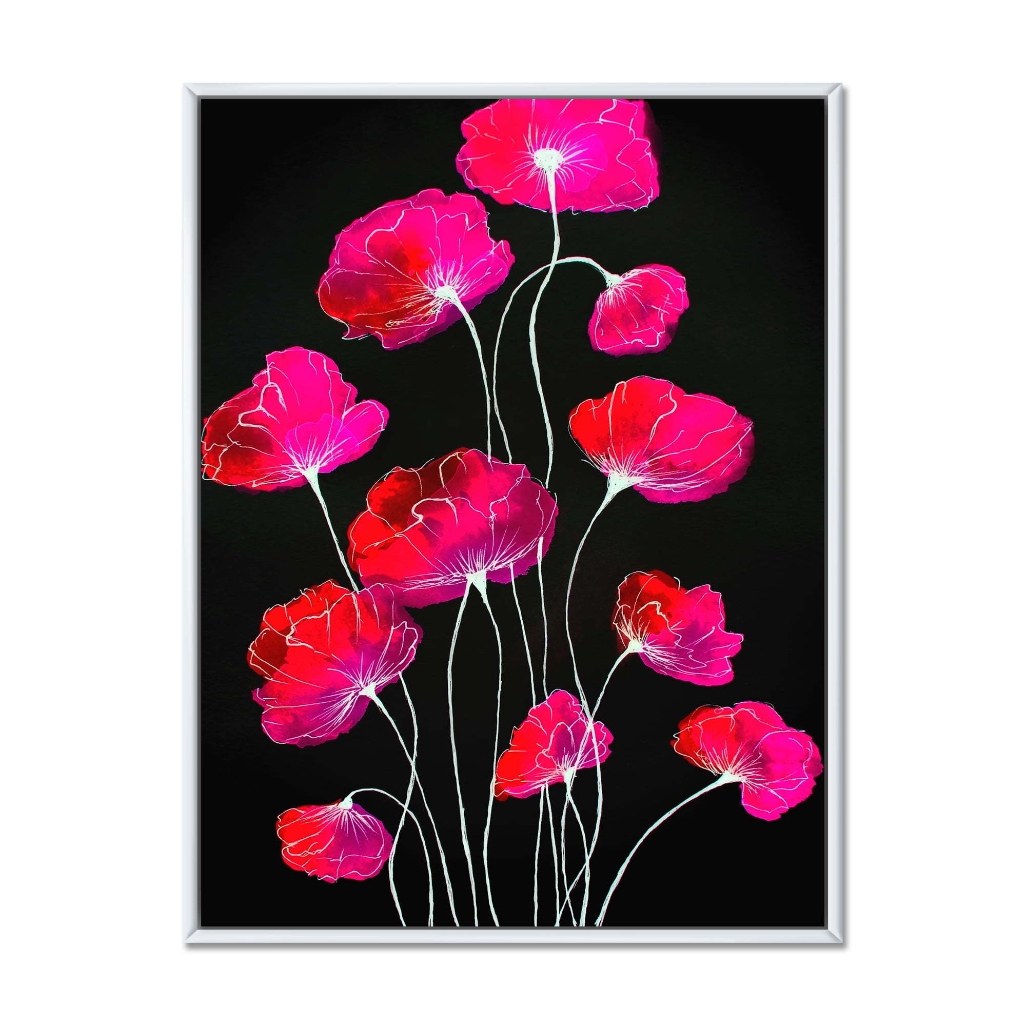 Designart 'Abstract Red Flower Detail On Black Background III' Traditional Framed Canvas Wall Art Print