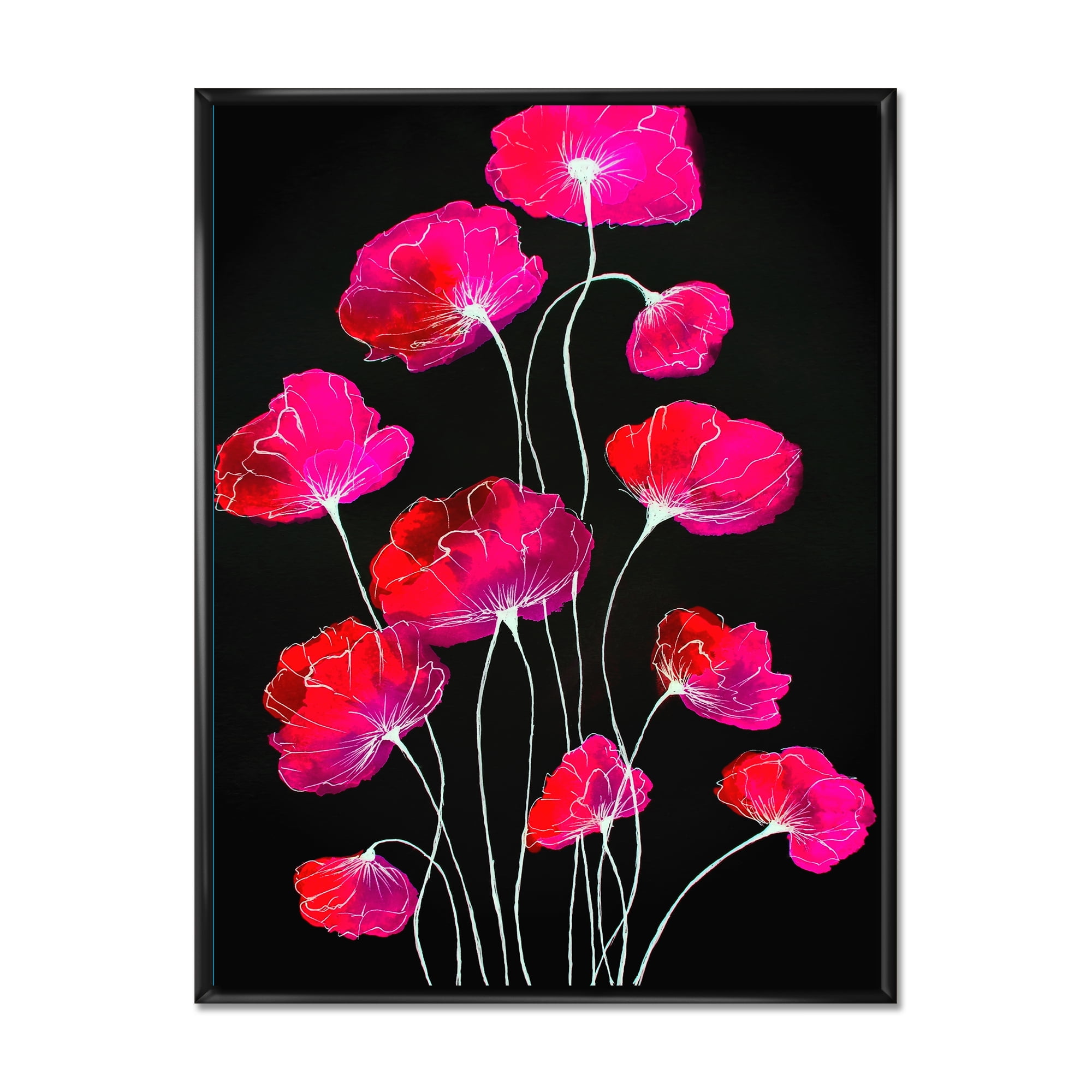 Designart 'Abstract Red Flower Detail On Black Background III' Traditional Framed Canvas Wall Art Print